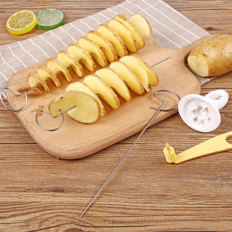 Portable Potato BBQ Skewers For Camping Chips Maker slicer Potato Spiral Cutter Barbecue Tools Kitchen Accessories Kitchen Gadget Potato Slicer Multi-Functional Hand Curler Cyclone Potato Slicer BBQ Skewer Stevvex
