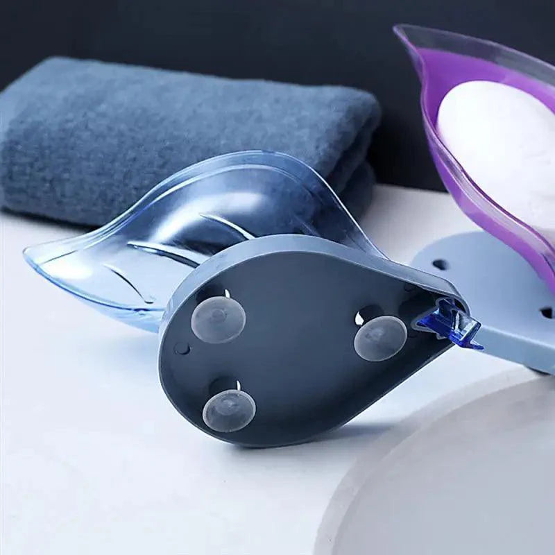 Portable Soap Dish Leaf Shape Soap Holder Leaf Shaped Soap Box Soap Dish For Bathroom Suction Cup Bathroom Storage For Soap Soap Dishes Sponge Container with Suction Cup Leaf Shape Self Draining for Bathroom Kitchen Sink Stevvex