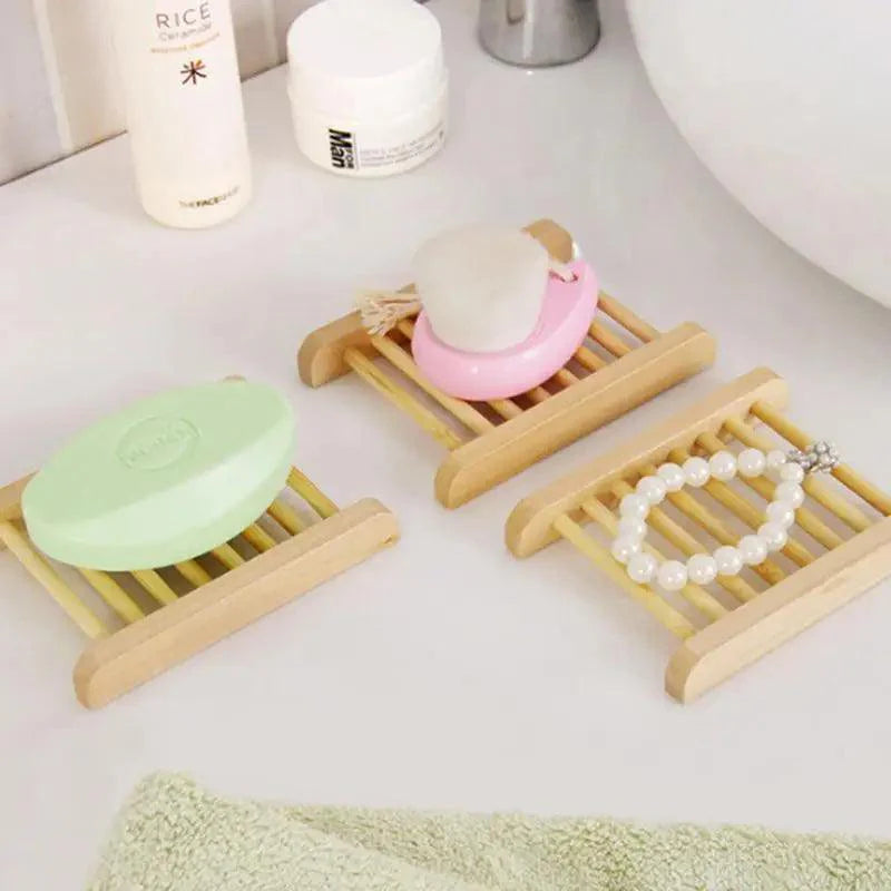 Portable Soap Dishes Natural Wood Soap Tray Holder Dish Storage Bath Shower Plate Home Bathroom Wash Soap Holder Home Bamboo Wood Soap Holder Bathroom Wooden Soap Case Hand Craft Bathtub Shower Dish Accessories Stevvex