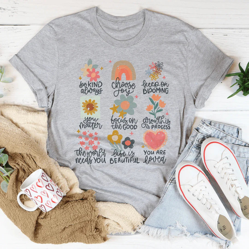 Positive Doodles Distressed Effect Tee Peachy Sunday