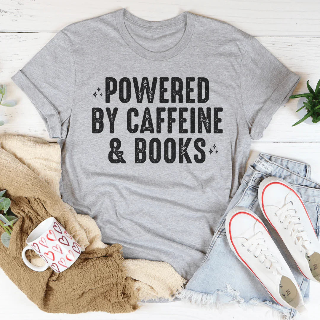 Powered By Caffeine & Books Tee Peachy Sunday