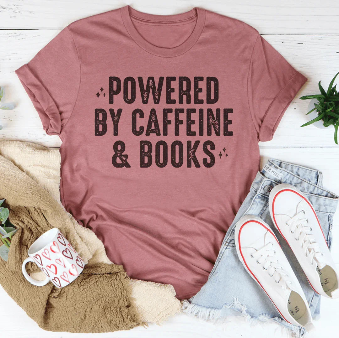 Powered By Caffeine & Books Tee Peachy Sunday