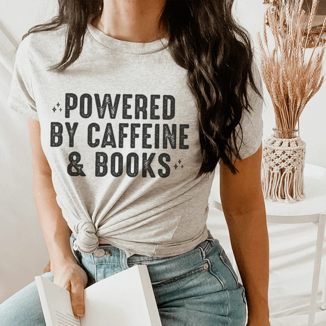 Powered By Caffeine & Books Tee Peachy Sunday