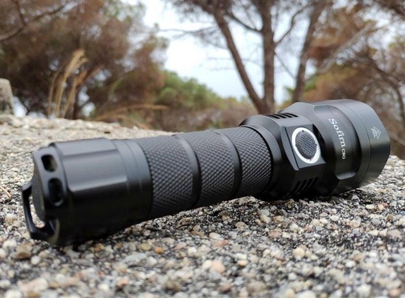 Powerful Flashlight Rechargeable Waterproof Searchlight Powerful Long Beam Distance LED Super Bright Flashlight Cree Torch with  Ramping Indicator USB Charger Super Bright Torch Best For Hiking Hunting Camping Outdoor Sport Stevvex