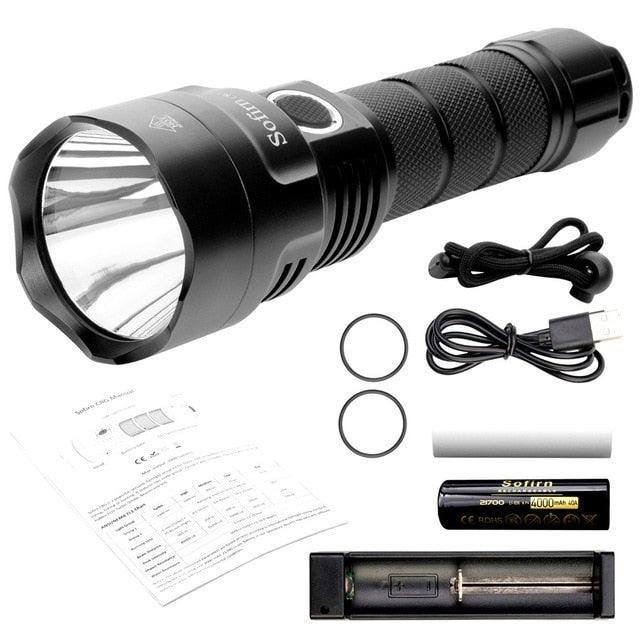 Powerful Flashlight Rechargeable Waterproof Searchlight Powerful Long Beam Distance LED Super Bright Flashlight Cree Torch with  Ramping Indicator USB Charger Super Bright Torch Best For Hiking Hunting Camping Outdoor Sport Stevvex