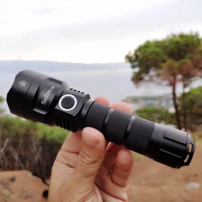 Powerful Flashlight Rechargeable Waterproof Searchlight Powerful Long Beam Distance LED Super Bright Flashlight Cree Torch with  Ramping Indicator USB Charger Super Bright Torch Best For Hiking Hunting Camping Outdoor Sport Stevvex