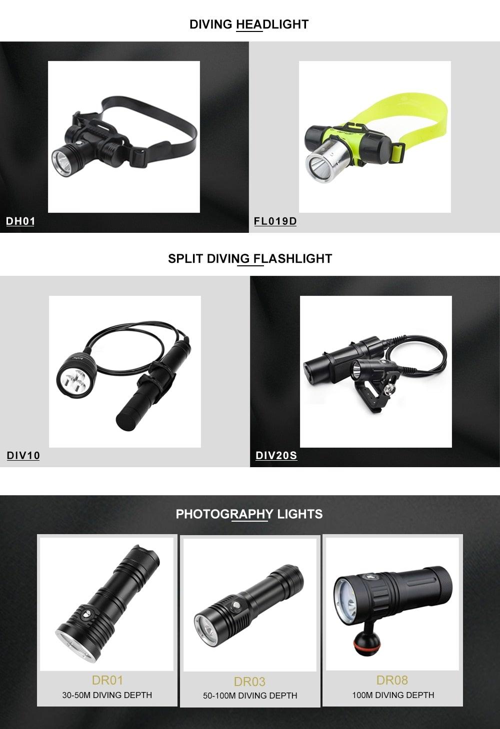 Powerful LED Rechargeable Dive Flashlight Cree Diving Flashlight Underwater Waterproof  High Lumen LED Scuba Diving  Torch Flashlight For Scuba Diving Underwater Torch Stevvex