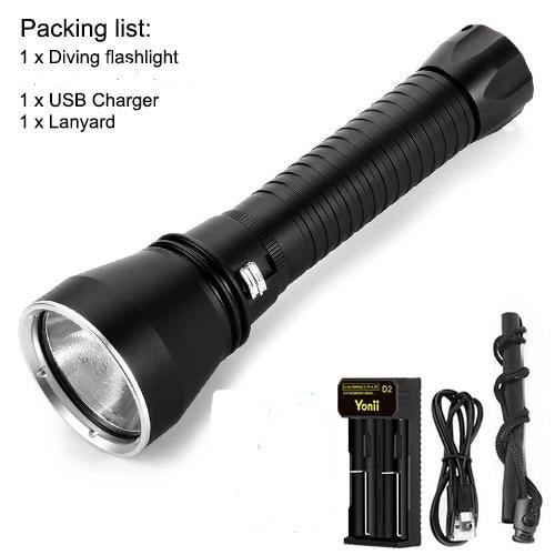 Powerful LED Rechargeable Dive Flashlight Cree Diving Flashlight Underwater Waterproof  High Lumen LED Scuba Diving  Torch Flashlight For Scuba Diving Underwater Torch Stevvex