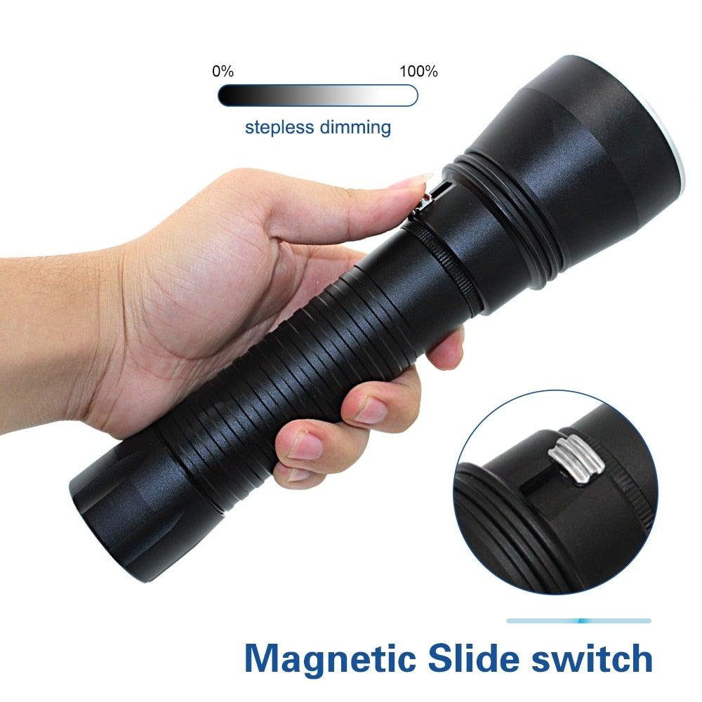 Powerful LED Rechargeable Dive Flashlight Cree Diving Flashlight Underwater Waterproof  High Lumen LED Scuba Diving  Torch Flashlight For Scuba Diving Underwater Torch Stevvex