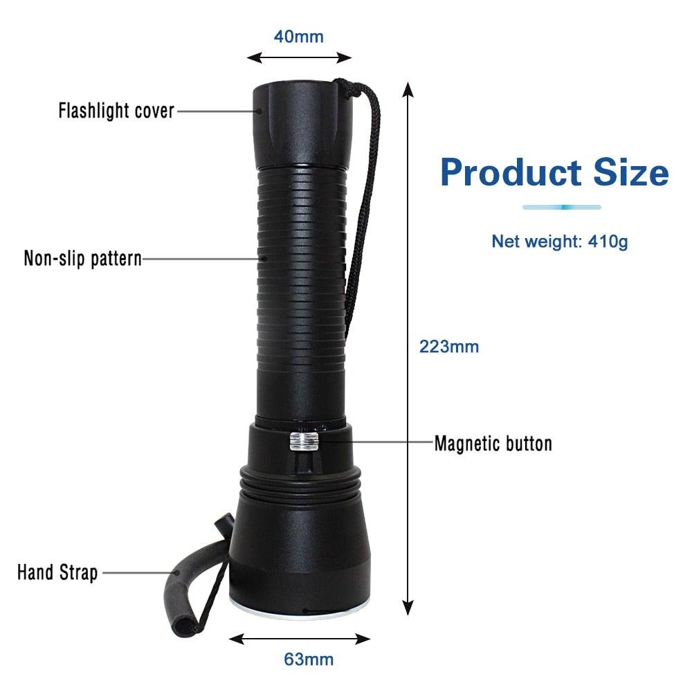 Powerful LED Rechargeable Dive Flashlight Cree Diving Flashlight Underwater Waterproof  High Lumen LED Scuba Diving  Torch Flashlight For Scuba Diving Underwater Torch Stevvex