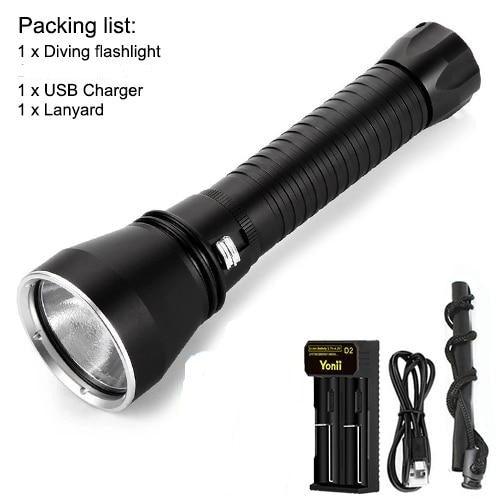 Powerful LED Rechargeable Dive Flashlight Cree Diving Flashlight Underwater Waterproof  High Lumen LED Scuba Diving  Torch Flashlight For Scuba Diving Underwater Torch Stevvex