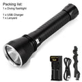 Powerful LED Rechargeable Dive Flashlight Cree Diving Flashlight Underwater Waterproof  High Lumen LED Scuba Diving  Torch Flashlight For Scuba Diving Underwater Torch Stevvex