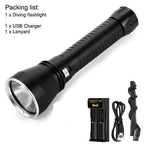 Powerful LED Rechargeable Dive Flashlight Cree Diving Flashlight Underwater Waterproof  High Lumen LED Scuba Diving  Torch Flashlight For Scuba Diving Underwater Torch Stevvex
