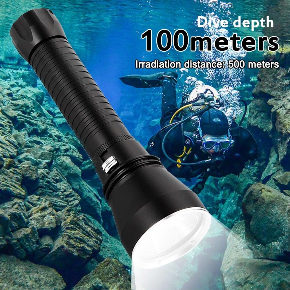 Powerful LED Rechargeable Dive Flashlight Cree Diving Flashlight Underwater Waterproof  High Lumen LED Scuba Diving  Torch Flashlight For Scuba Diving Underwater Torch Stevvex
