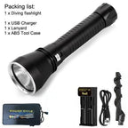 Powerful LED Rechargeable Dive Flashlight Cree Diving Flashlight Underwater Waterproof  High Lumen LED Scuba Diving  Torch Flashlight For Scuba Diving Underwater Torch Stevvex