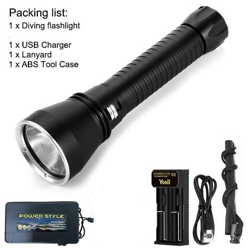 Powerful LED Rechargeable Dive Flashlight Cree Diving Flashlight Underwater Waterproof  High Lumen LED Scuba Diving  Torch Flashlight For Scuba Diving Underwater Torch Stevvex