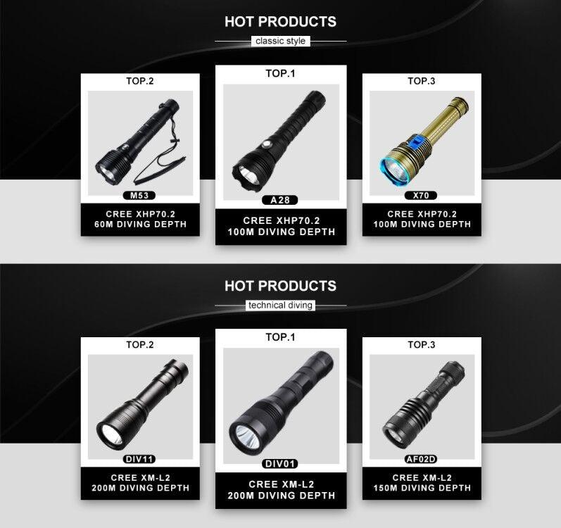 Powerful LED Rechargeable Dive Flashlight Cree Diving Flashlight Underwater Waterproof  High Lumen LED Scuba Diving  Torch Flashlight For Scuba Diving Underwater Torch Stevvex
