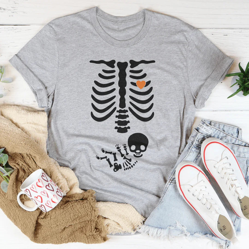 Pregnant Skeleton Baby Boy Tee Peachy Sunday