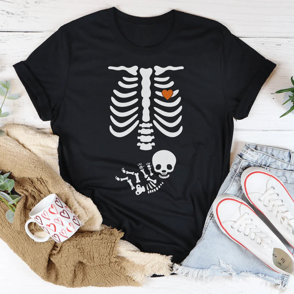 Pregnant Skeleton Baby Boy Tee Peachy Sunday