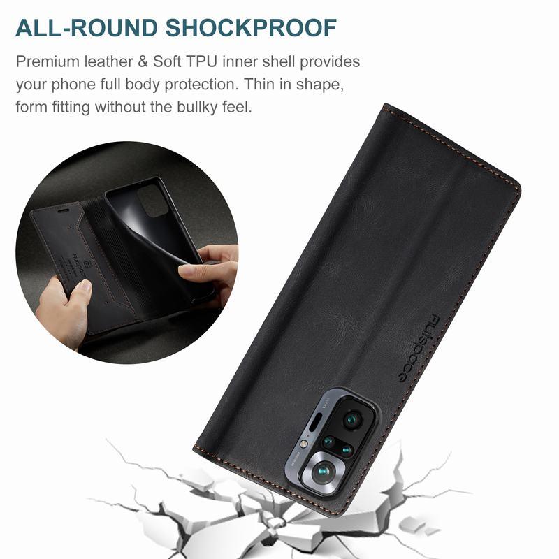 Premium Leather PU Flip Case Magnetic Flip Case Card Slot Silicone Bumper Protective Case For Xiaomi Redmi Note 10 Case Flip Matte Leather Cover For Redmi Note 10 s Por Max 10s Case Luxury Wallet Strong Magnetic Cover Stevvex