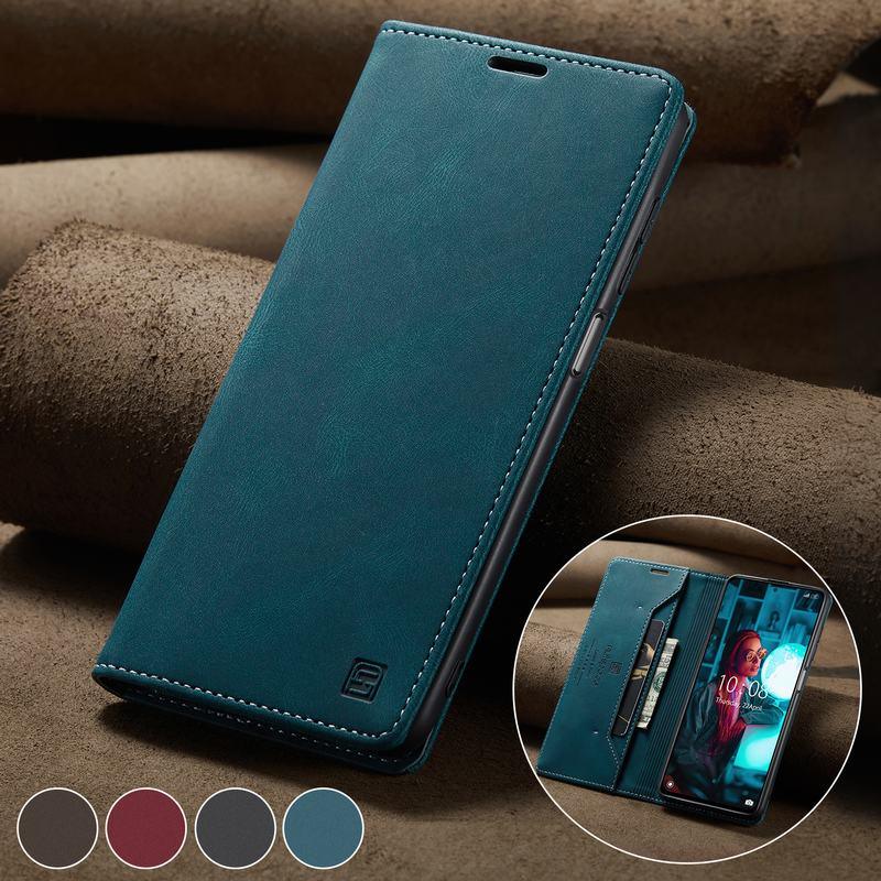 Premium Leather PU Flip Case Magnetic Flip Case Card Slot Silicone Bumper Protective Case For Xiaomi Redmi Note 10 Case Flip Matte Leather Cover For Redmi Note 10 s Por Max 10s Case Luxury Wallet Strong Magnetic Cover Stevvex
