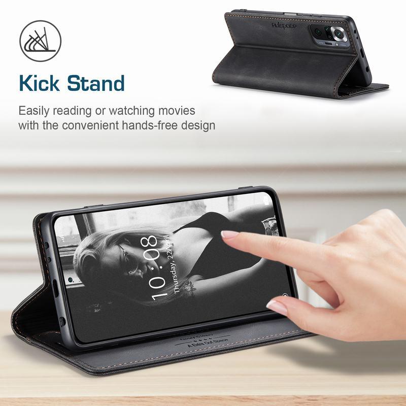 Premium Leather PU Flip Case Magnetic Flip Case Card Slot Silicone Bumper Protective Case For Xiaomi Redmi Note 10 Case Flip Matte Leather Cover For Redmi Note 10 s Por Max 10s Case Luxury Wallet Strong Magnetic Cover Stevvex
