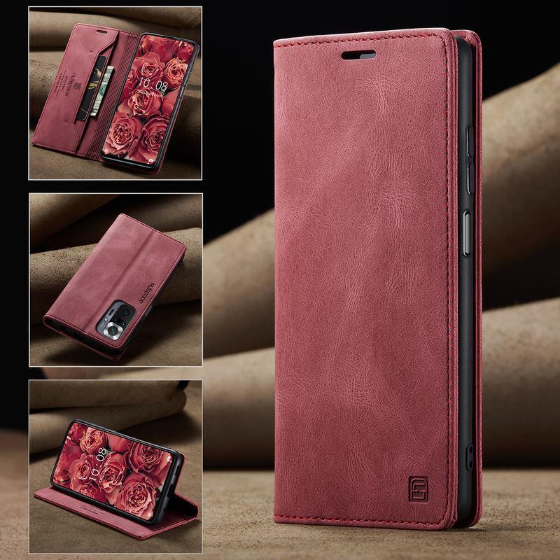 Premium Leather PU Flip Case Magnetic Flip Case Card Slot Silicone Bumper Protective Case For Xiaomi Redmi Note 10 Case Flip Matte Leather Cover For Redmi Note 10 s Por Max 10s Case Luxury Wallet Strong Magnetic Cover Stevvex