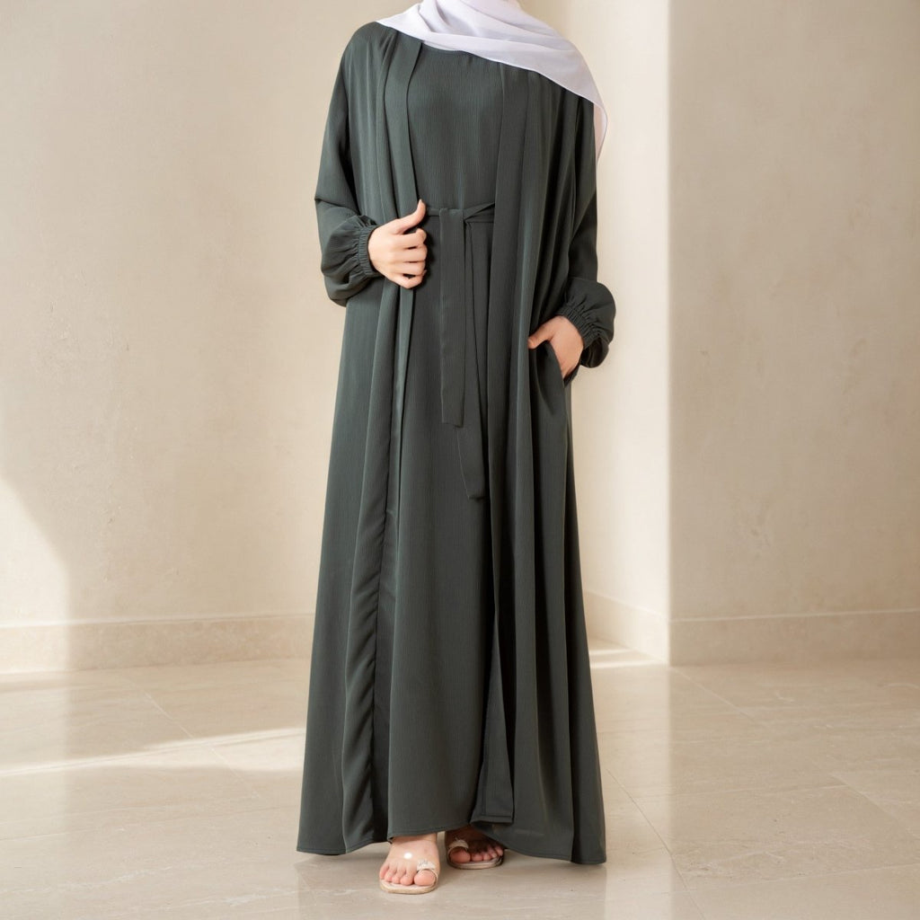 Premium Nida Zoom Open Abaya 3-Piece Set (MOA239) Mariam's Collection