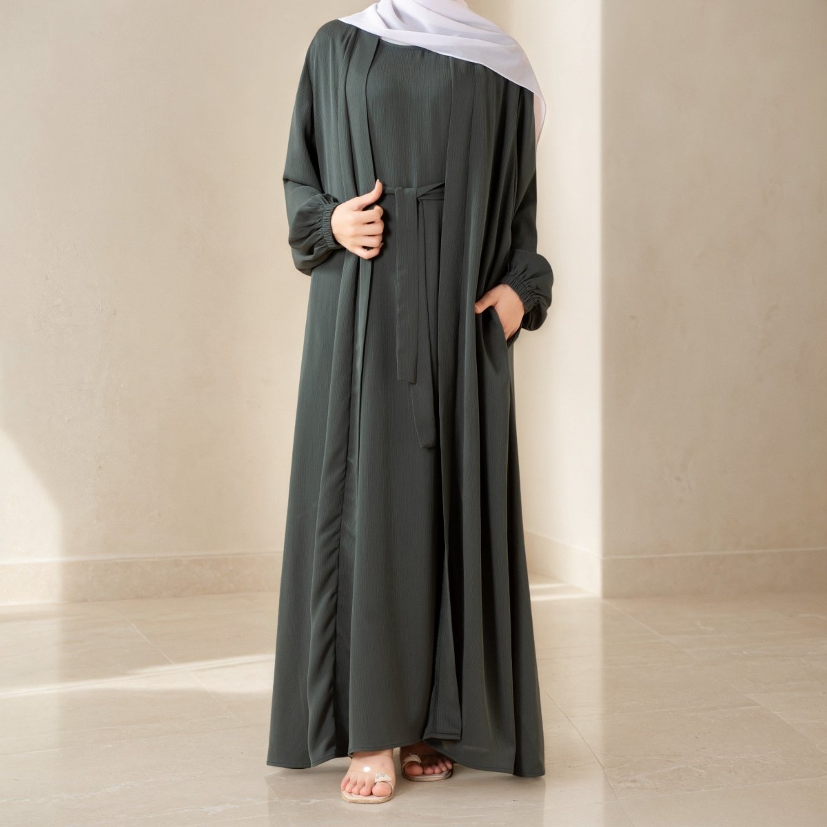 Premium Nida Zoom Open Abaya 3-Piece Set (MOA239) Mariam's Collection