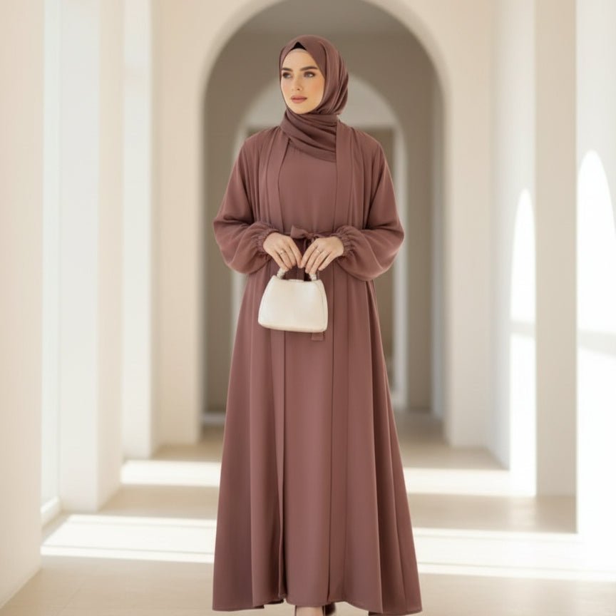Premium Nida Zoom Open Abaya 3-Piece Set (MOA239) Mariam's Collection