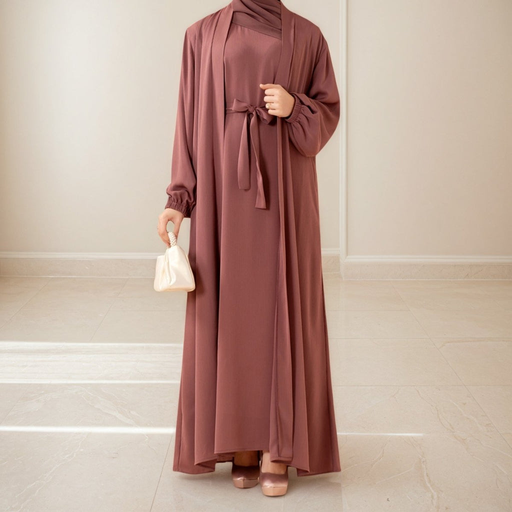 Premium Nida Zoom Open Abaya 3-Piece Set (MOA239) Mariam's Collection
