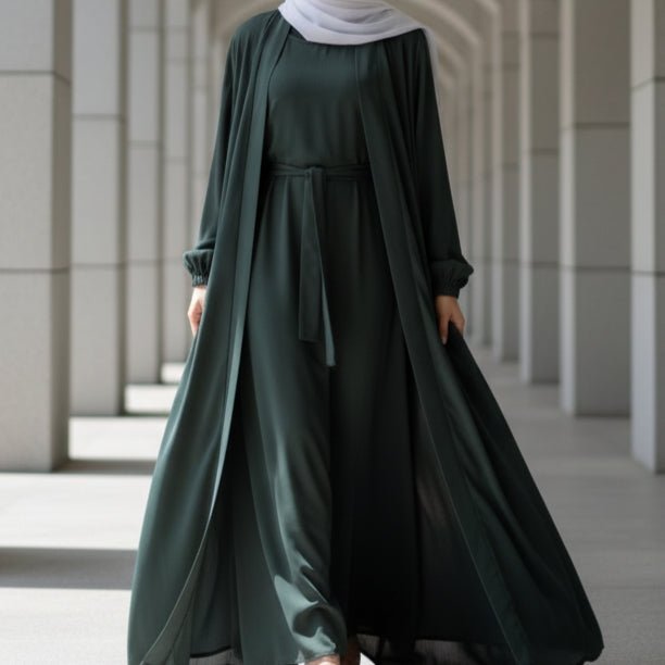 Premium Nida Zoom Open Abaya 3-Piece Set (MOA239) Mariam's Collection