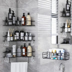 Premium Quality Bathroom Kitchen Punch Corner Frame Shower Shelf Wrought Iron Shampoo Storage Rack Holder with Suction Cup Bathroom Accessories Stevvex