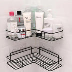Premium Quality Bathroom Kitchen Punch Corner Frame Shower Shelf Wrought Iron Shampoo Storage Rack Holder with Suction Cup Bathroom Accessories Stevvex