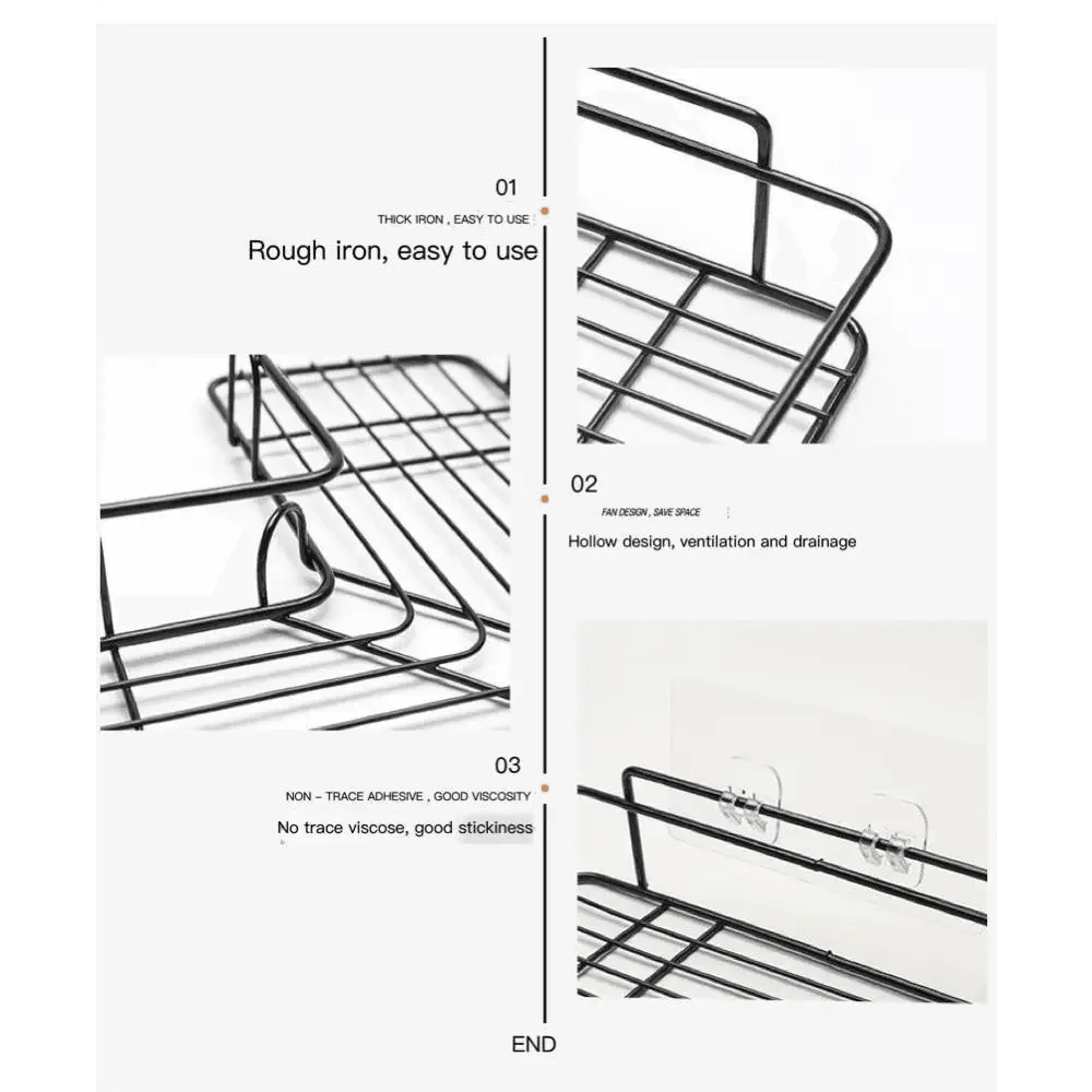 Premium Quality Bathroom Kitchen Punch Corner Frame Shower Shelf Wrought Iron Shampoo Storage Rack Holder with Suction Cup Bathroom Accessories Stevvex