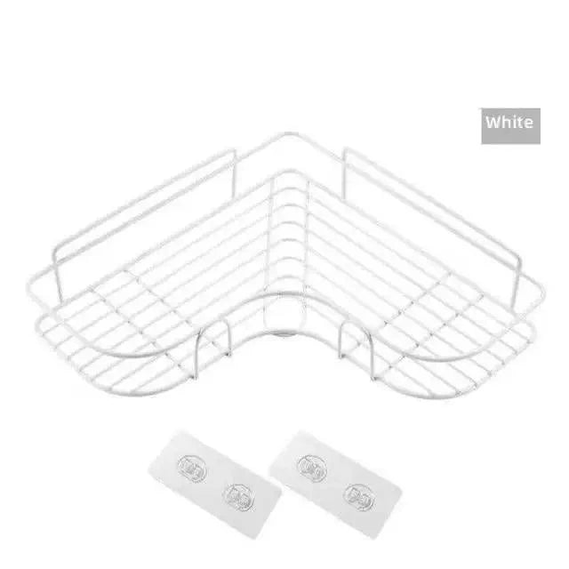 Premium Quality Bathroom Kitchen Punch Corner Frame Shower Shelf Wrought Iron Shampoo Storage Rack Holder with Suction Cup Bathroom Accessories Stevvex