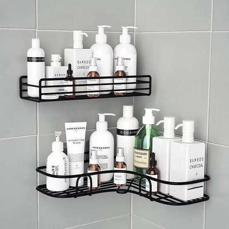 Premium Quality Bathroom Kitchen Punch Corner Frame Shower Shelf Wrought Iron Shampoo Storage Rack Holder with Suction Cup Bathroom Accessories Stevvex