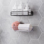 Premium Quality Bathroom Kitchen Punch Corner Frame Shower Shelf Wrought Iron Shampoo Storage Rack Holder with Suction Cup Bathroom Accessories Stevvex