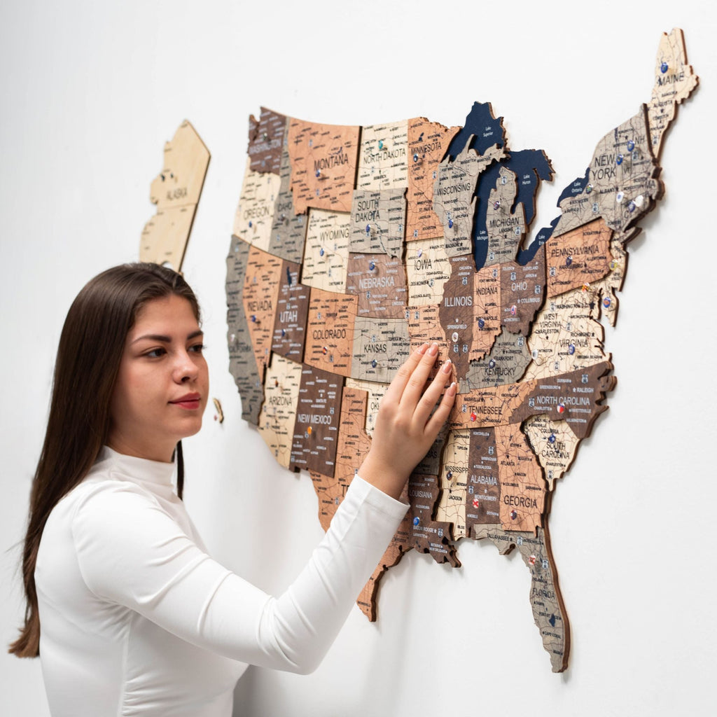 Wooden 3d Map of USA - Smokey - SJB-DIAMOND ELITES