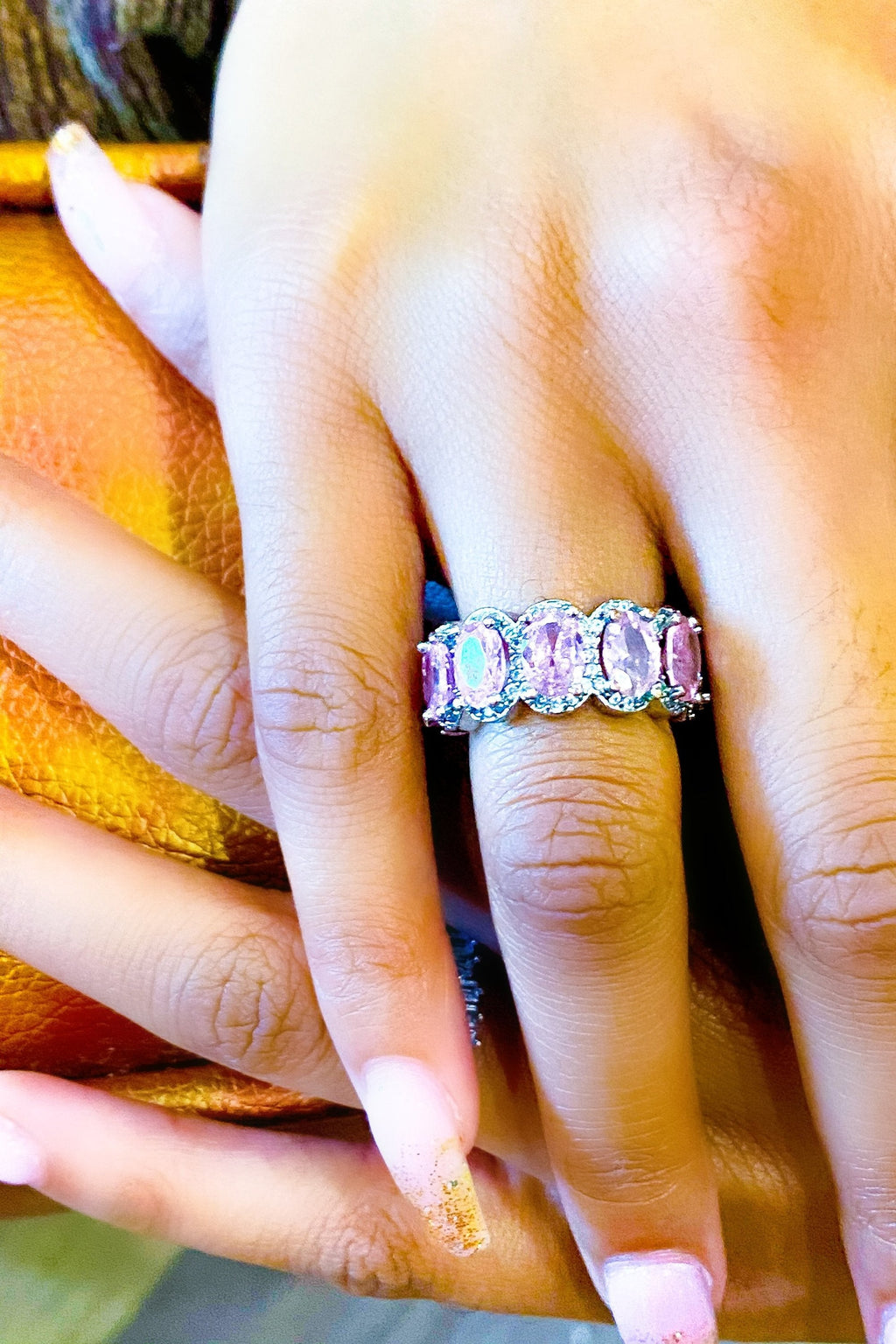 Princess Pink Eternity Ring Sterling Silver CZ Band