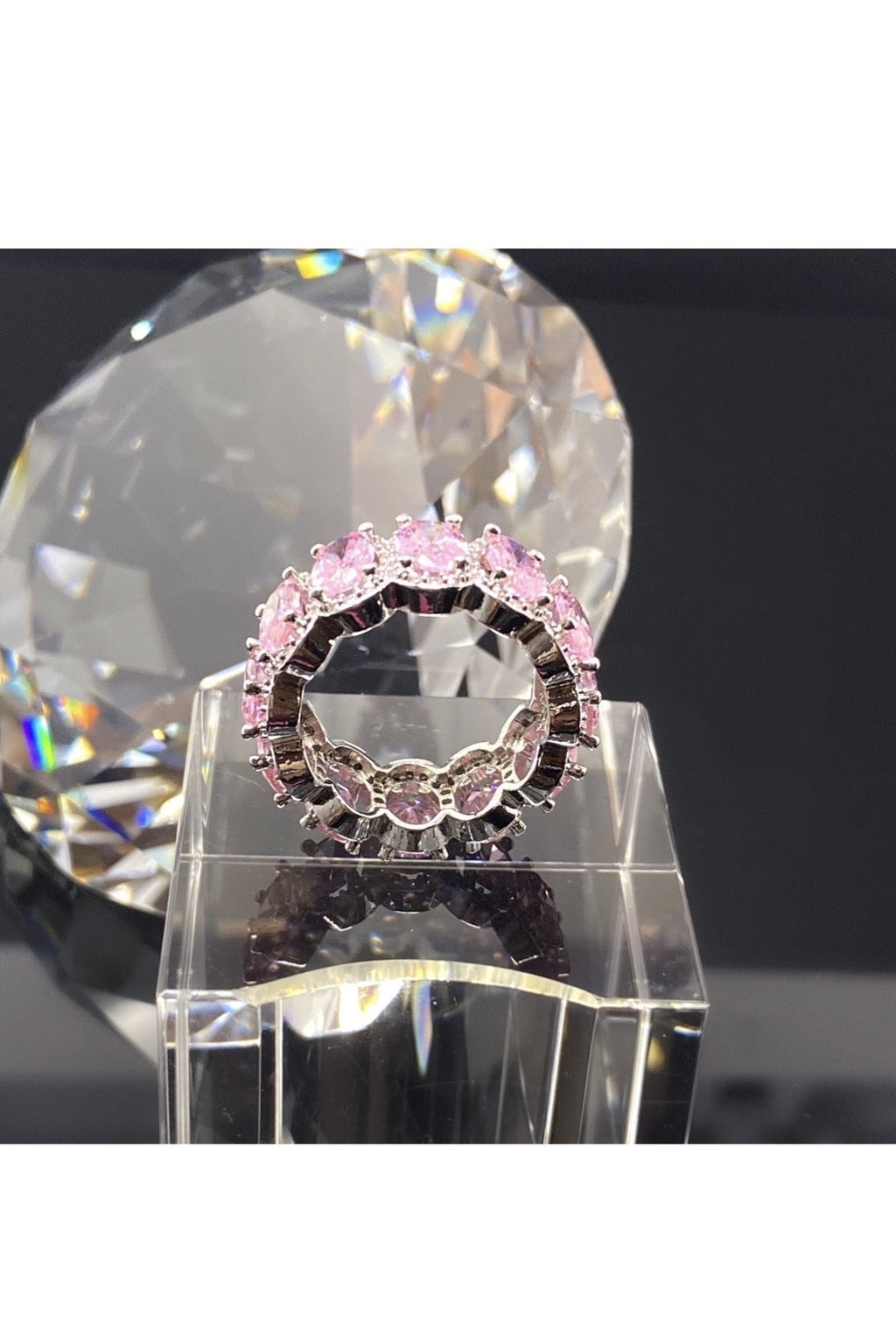 Princess Pink Eternity Ring Sterling Silver CZ Band