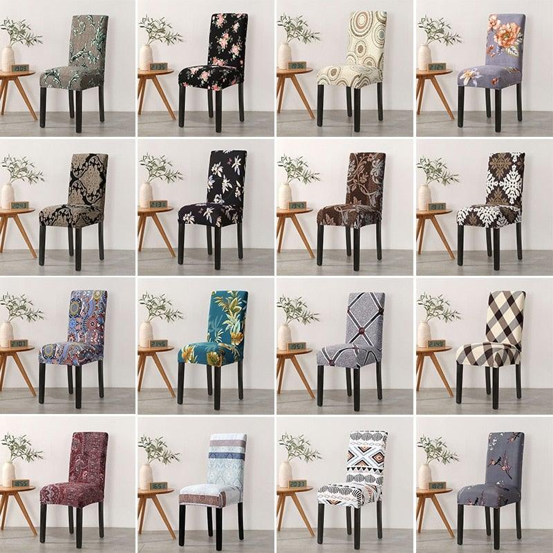 Print Pattened Dining Chair Cover Spandex Elastic Chair Slipcover Stretch Case For Chairs Wedding Hotel Banquet  Fit Stretch Short Dining Room Chair Covers with Printed Pattern Banquet Chair Seat Protector Slipcover For Home Party Hotel Wedding Ceremony Stevvex