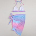 Print Swimsuit 3 Piece Mesh Bikini Set  Women's Ribbed Floral Bikini Set Tie Side Swimsuit Cover Ups Daisy Butterfly Print Three Piece Bikini Swimwear Triangle Micro Bikini String Halter Swimwear Women Low Waist Bathing Suit Stevvex