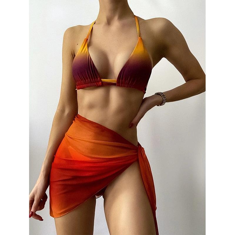 Print Swimsuit 3 Piece Mesh Bikini Set  Women's Ribbed Floral Bikini Set Tie Side Swimsuit Cover Ups Daisy Butterfly Print Three Piece Bikini Swimwear Triangle Micro Bikini String Halter Swimwear Women Low Waist Bathing Suit Stevvex
