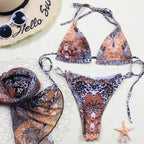 Print Swimsuit 3 Piece Mesh Bikini Set  Women's Ribbed Floral Bikini Set Tie Side Swimsuit Cover Ups Daisy Butterfly Print Three Piece Bikini Swimwear Triangle Micro Bikini String Halter Swimwear Women Low Waist Bathing Suit Stevvex