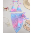 Print Swimsuit 3 Piece Mesh Bikini Set  Women's Ribbed Floral Bikini Set Tie Side Swimsuit Cover Ups Daisy Butterfly Print Three Piece Bikini Swimwear Triangle Micro Bikini String Halter Swimwear Women Low Waist Bathing Suit Stevvex