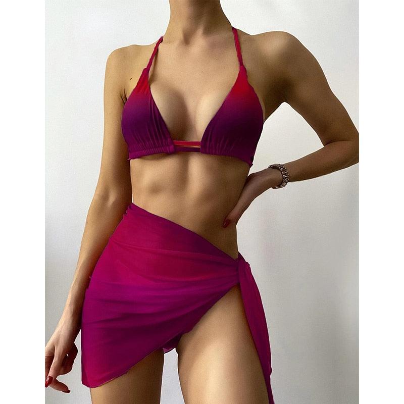 Print Swimsuit 3 Piece Mesh Bikini Set  Women's Ribbed Floral Bikini Set Tie Side Swimsuit Cover Ups Daisy Butterfly Print Three Piece Bikini Swimwear Triangle Micro Bikini String Halter Swimwear Women Low Waist Bathing Suit Stevvex