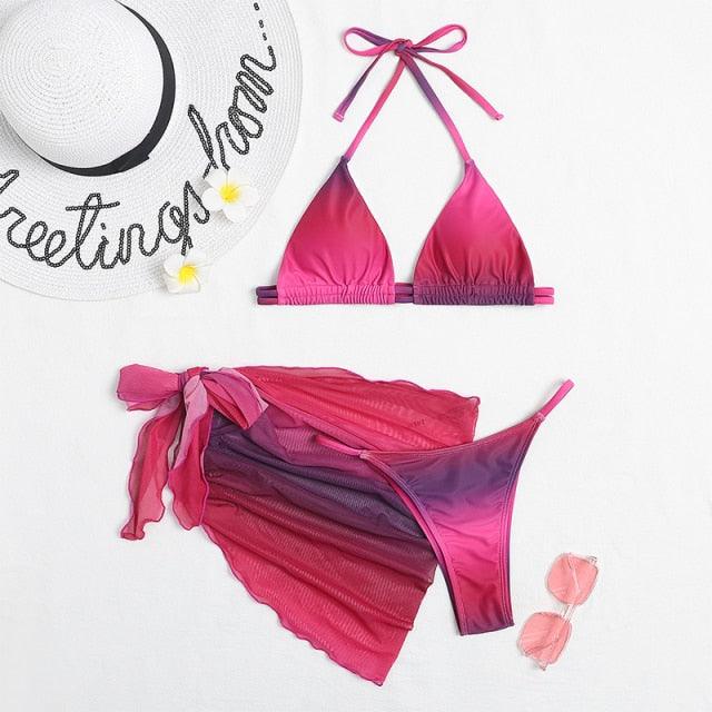Print Swimsuit 3 Piece Mesh Bikini Set  Women's Ribbed Floral Bikini Set Tie Side Swimsuit Cover Ups Daisy Butterfly Print Three Piece Bikini Swimwear Triangle Micro Bikini String Halter Swimwear Women Low Waist Bathing Suit Stevvex