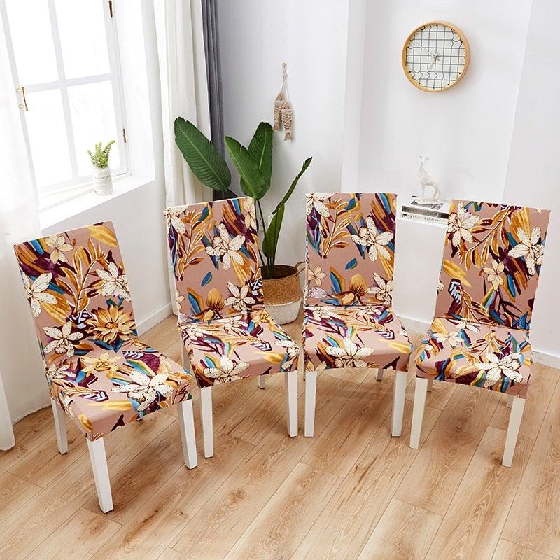 Printed Polyester Fabric Chair Cover Washable Chair Covers Seat Slipcovers Stretch Dining Seat Case For Home Stretch Removable Washable Dining Room Chair Protector Slipcovers/Home Decor Dining Room Seat Cover Multiple Styles Stevvex