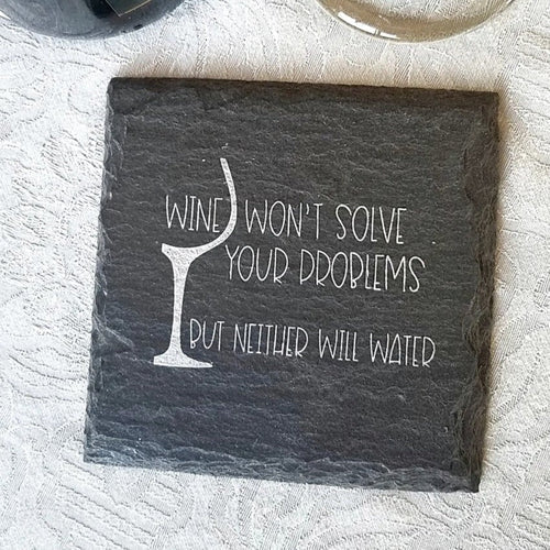 Slate Coaster Hand-Stamped Artisan Drink Coaster With Cork Feet - USA Slate BandsCo Straps